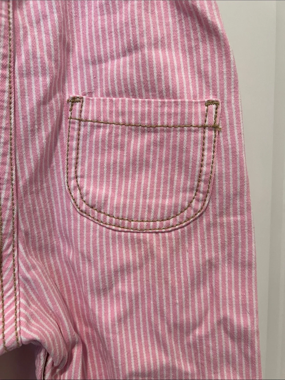 Vintage OshKosh B'gosh Pink Striped Butterfly Embroidered Overalls